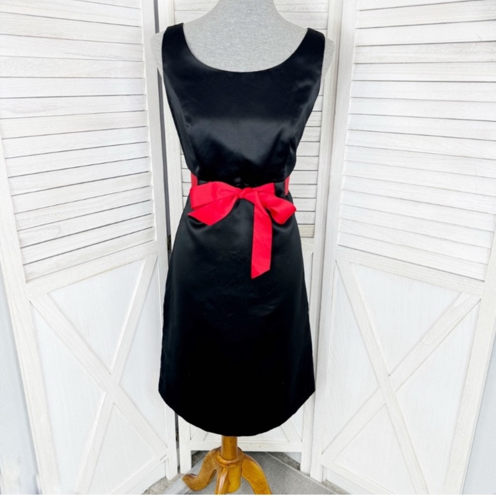 Dress Barn Belted Satin Fit Flare Sleeveless Dress Black Red 6 A Line